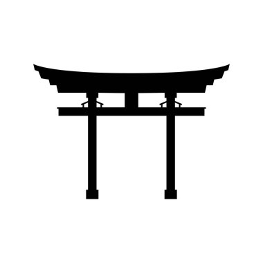 Torii Kapı Silueti. İzole edilmiş Beyaz Arkaplanda Siyah ve Beyaz Simge Tasarım Elementleri