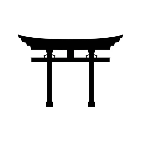 Torii Gate Silhouette Icona Bianco Nero Elementi Design Sfondo Bianco — Vettoriale Stock