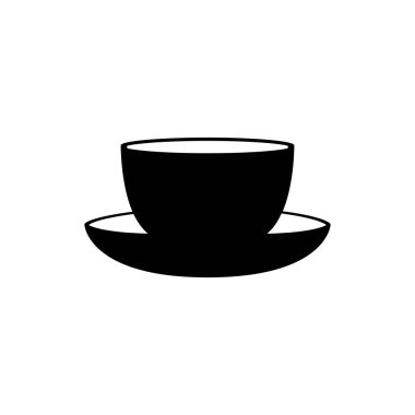 Plate Silhouette 'deki kupa. İzole edilmiş Beyaz Arkaplanda Siyah ve Beyaz Simge Tasarım Elementleri