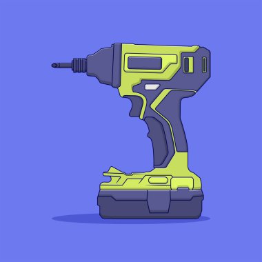 Hand Drill Vector Icon Illustration with Outline for Design Element, Clip Art, Web, Landing page, Sticker, Banner. Flat Cartoon Style