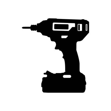 Hand Drill Silhouette. Black and White Icon Design Element on Isolated White Background