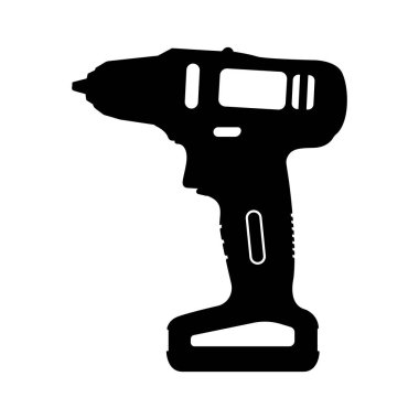 Hand Drill Silhouette. Black and White Icon Design Element on Isolated White Background