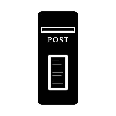 Posta kutusu silueti. İzole edilmiş Beyaz Arkaplanda Siyah ve Beyaz Simge Tasarım Elemanı