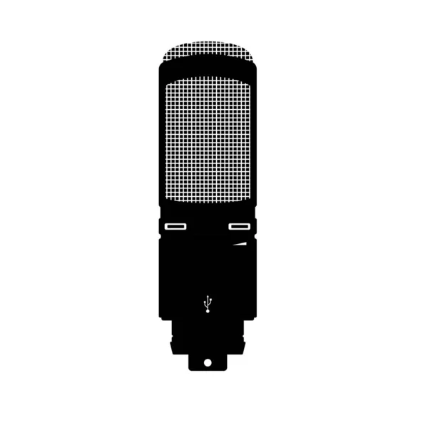 Silhouette Del Microfono Icona Bianco Nero Elemento Design Sfondo Bianco — Vettoriale Stock