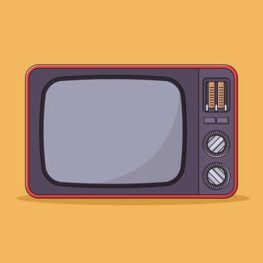 Retro TV Vector Icon Illustration with Outline for Design Element, Clip Art, Web, Landing page, Sticker, Banner. Flat Cartoon Style