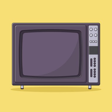 Retro TV Vector Icon Illustration with Outline for Design Element, Clip Art, Web, Landing page, Sticker, Banner. Flat Cartoon Style