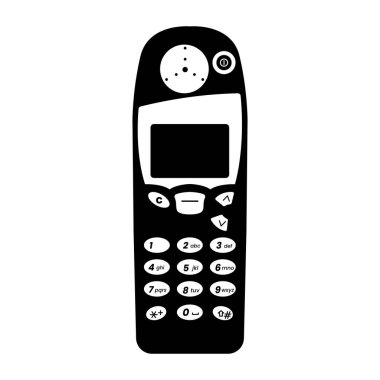 Vintage Cell Phone Silhouette. Black and White Icon Design Element on Isolated White Background