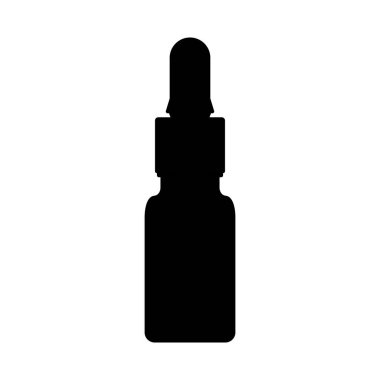Serum Şişe Silueti. İzole edilmiş Beyaz Arkaplanda Siyah ve Beyaz Simge Tasarım Elemanı