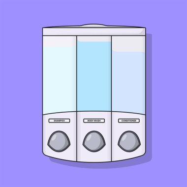 Sabun ve Şampuan Dispenser Vector Icon Illustration with Outline for Design Element, Clip Art, Web, Landing page, Sticker, Banner. Düz Çizgi Film Biçimi