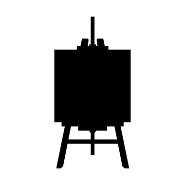 Boş tuval siluetiyle Tahta Easel. İzole edilmiş Beyaz Arkaplanda Siyah ve Beyaz Simge Tasarım Elementleri