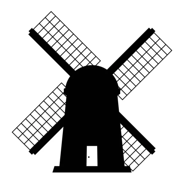 風車のシルエット 白と黒のアイコンのデザイン要素を分離白の背景に — ストックベクタ