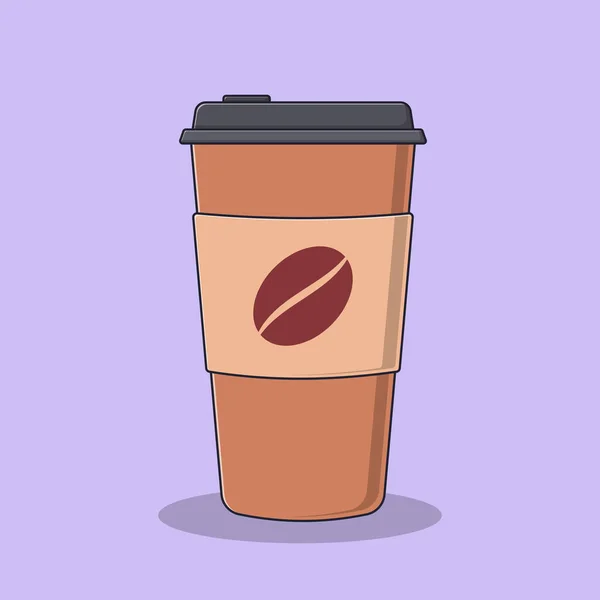 Paper Coffee Cup Dengan Lid Vector Icon Illustration Dengan Outline - Stok Vektor