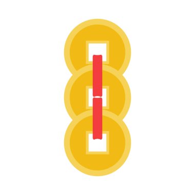 Üç Lucky Chinese Coin Flat Illustration. İzole edilmiş Beyaz Arkaplanda Temiz Simge Tasarım Elemanı