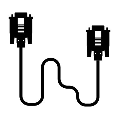 VGA Kablo Silueti. İzole edilmiş Beyaz Arkaplanda Siyah ve Beyaz Simge Tasarım Elementleri