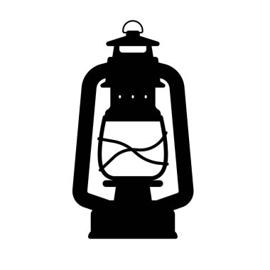 Kamp Feneri Silueti. İzole edilmiş Beyaz Arkaplanda Siyah ve Beyaz Simge Tasarım Elementleri