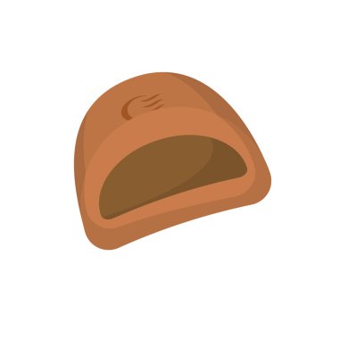 Yarı Manju Geleneksel Japon Buğulanmış Çörek Çizgi Filmi Düz Çizim. İzole edilmiş Beyaz Arkaplanda Temiz Simge Tasarım Elemanı