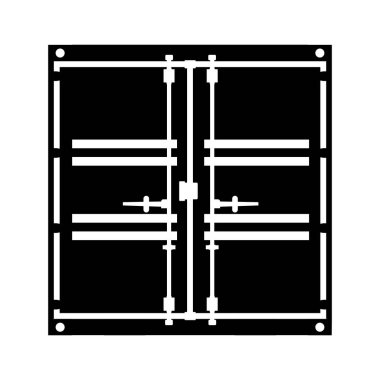 Nakliye konteynırı silueti. İzole edilmiş Beyaz Arkaplanda Siyah ve Beyaz Simge Tasarım Elementleri