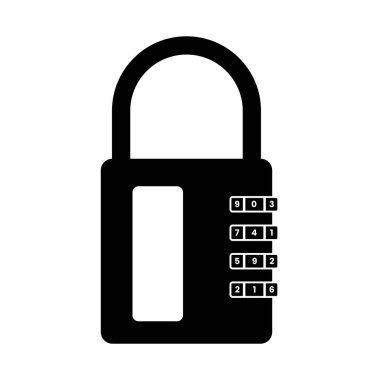 Kombinasyon Asma Kilit Silueti. İzole edilmiş Beyaz Arkaplanda Siyah ve Beyaz Simge Tasarım Elementleri