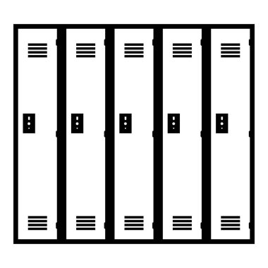 Okul Dolabı Silueti. İzole edilmiş Beyaz Arkaplanda Siyah ve Beyaz Simge Tasarım Elementleri