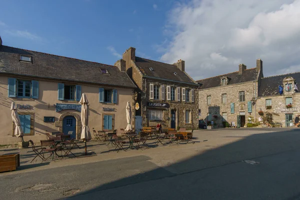 Medieval Cafe House Tables Front Small Beautiful Village Locronan Brittany — Stock Photo, Image