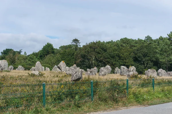 Mijl Lange Megalithische Stenen Uitlijning Groene Weide Carnac Bretagne Frankrijk — Stockfoto
