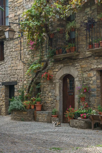 Ulice Kamennými Domy Středověké Vesnici Ainsa Pyrenejích Aragon Španělsko — Stock fotografie
