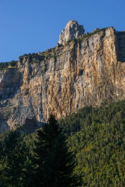 Pireneler 'deki Ordesa Kanyonu' nun duvarlarında kaya oluşumu, Ordesa y Monte Perdido Ulusal Parkı, Aragon, Huesca, İspanya