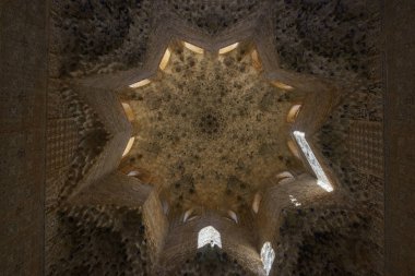 Ceiling with Muqarnas in the Hall of the Two Sisters Sala de las Dos Hermanas at Nasrid Palaces of Alhambra, Granada, Andalusia, Spain clipart