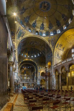 San Marco Bazilikası, Venedik, Veneto, İtalya 'da güzel mozaikli altın duvar