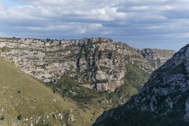 Oriented Nature Reserve Cavagrande del Cassibile, Syracuse, Sicilya, İtalya 'da güzel bir kanyon.