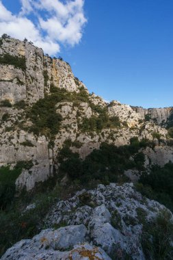 Oriented Nature Reserve Cavagrande del Cassibile, Syracuse, Sicilya, İtalya 'da güzel bir kanyon.