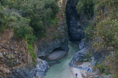 Gole dell Alcantara gorge formed by basalt columns with river near to Etna volcano, Motta Camastra, Sicily, Italy clipart