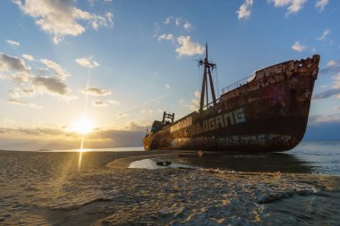 Abandoned stranded dimitrios shipwreck at the beach of Valtaki, Peloponnese, Greece clipart