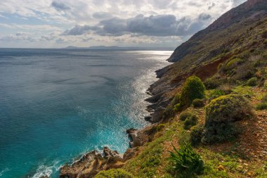Cape Maleas, Laconia, Moreloponnese, Yunanistan 'daki Akdeniz kıyılarının güzel manzarası