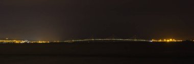 Rio-Antirrio Asma Köprüsü Gece Korint Körfezi Boğazı, Patras, Moreloponese, Yunanistan