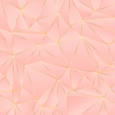 Pink polygon gradient and gold line background. Abstract of geometric texture.
