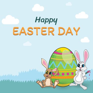 Güzel bir çayırdaki tavşanlarla Mutlu Paskalyalar.