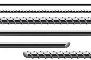 Çelik çubuk, metal çubuk beyaz arka planda izole edilmiş. Gerçekçi çelik güçlendirilmiş..