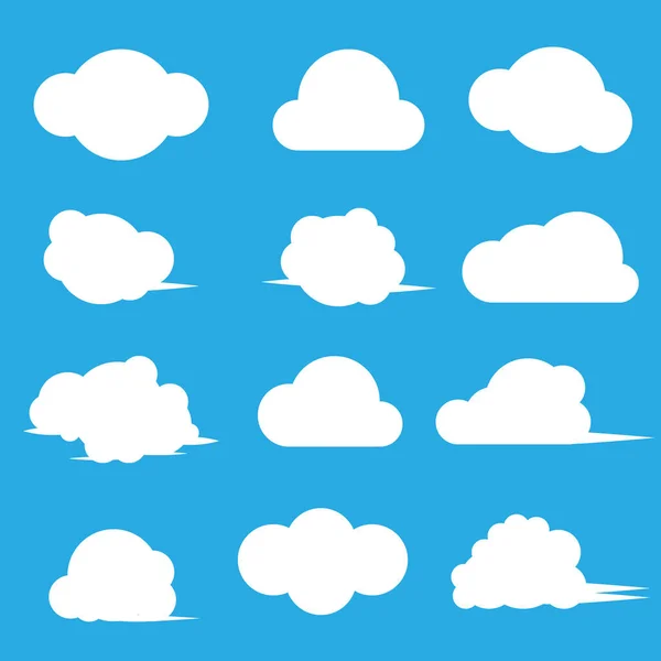 Set Cloud Icons Flat Style Isolated Blue Background Vector Illustration — Stock Vector