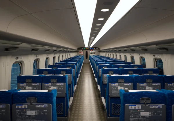 Fukuoka, Japan - December 5, 2023: Interior of Japanese express bullet train Shinkansen Nozomi 2 at Hakata Station