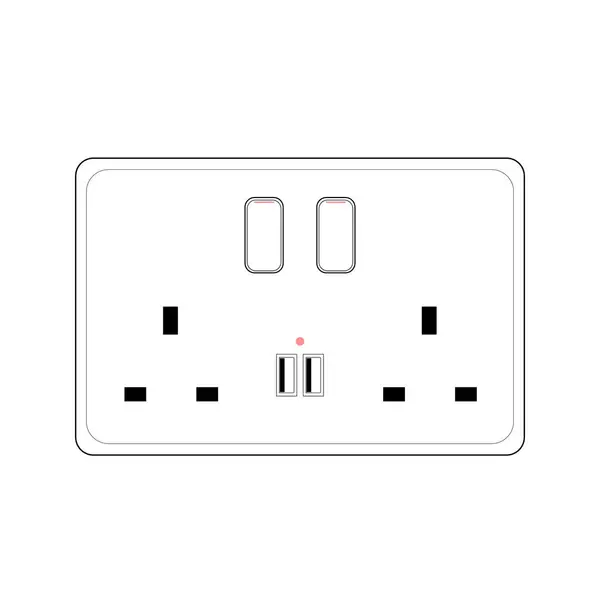 Elektrik prizi iki Soket Outlet tipi g anahtarı ve usb portu, Outline style Vector illüstrasyonu