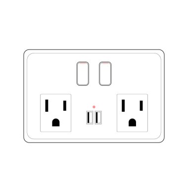 Anahtar ve usb portu, vektör konsept simgesini ince çizgi biçiminde çift Amerikan akıllı prizi