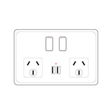 Elektrik prizi çift prizi tip I ile anahtar ve usb portu, Taslak biçim vektörü illüstrasyonu