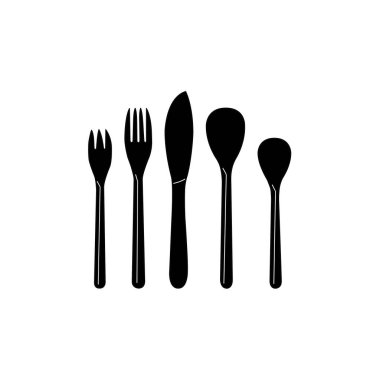 Mutfak gereçleri Japon tasarımı. Simge seti, çatal, bıçak, küçük kaşık ve büyük kaşık. Vektör illüstrasyonu