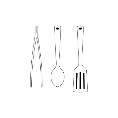 Mutfak eşyaları ikonu seti, Food Tgs, Big Spoon ve spatula. Vektör illüstrasyonu