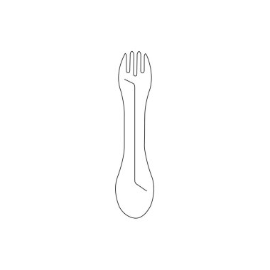 Kamp kaşığı ve çatal kombinasyonu 2 'nin ana hatları. Vektör illüstrasyonu