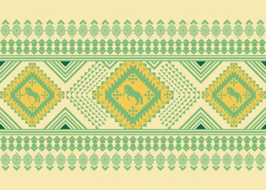 Kusursuz desenli yerli geometrik şekil retro renk kumaşı ve halı, vektör illüstrasyon tasarımı