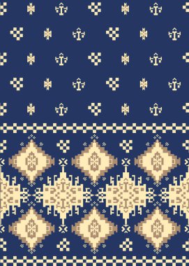 Geometrik etnik kumaş deseni çapraz dikiş retro rengi, desen elbise eşarbı dekorasyonu halısı, vektör illüstrasyon tasarımı