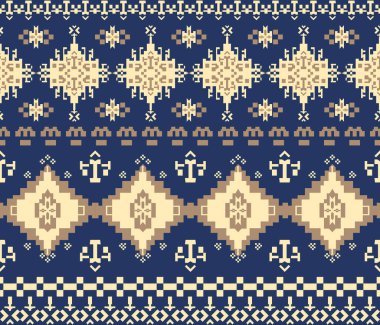 Geometrik kumaş etnik desen çapraz dikiş retro renk, desen elbise eşarbı dekorasyon halısı, vektör illüstrasyon tasarımı