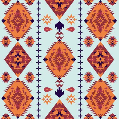 Geometrik tarzda, soyut kumaş ve kusursuz desen. Kış Tonu renkleri, Amerikan kabilesi tarzı.